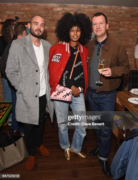 Guest, Julia Sarr-Jamois and Ben Reardon attend the Beats & Refinery29 dinner for Ashley Williams at The Curtain on September 15, 2017 in London,...