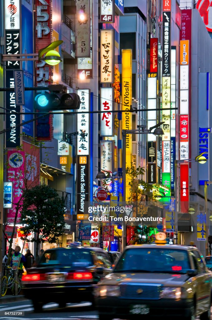 Taxis on busy Shinjuku street