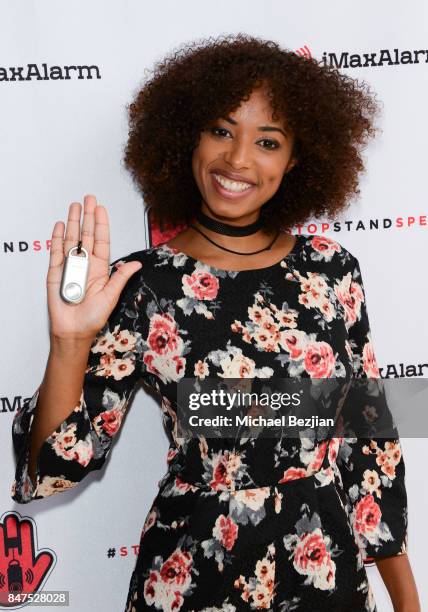 Denise Garcia attends iMaxAlarm pledges to #StopStandSpeak against Street Harassment at the GBK & Pilot Pen Pre Awards Celebrity Lounge 2017 - Day 1...