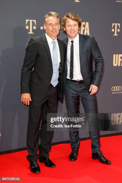 German actor Marco Girnth and German actor Steffen Schroeder attend the UFA 100th anniversary celebration at Palais am Funkturm on September 15, 2017...