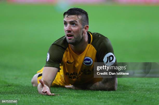 Shane Duffy of Brighton and Hove Albion reacts during the Premier League match between AFC Bournemouth and Brighton and Hove Albion at Vitality...