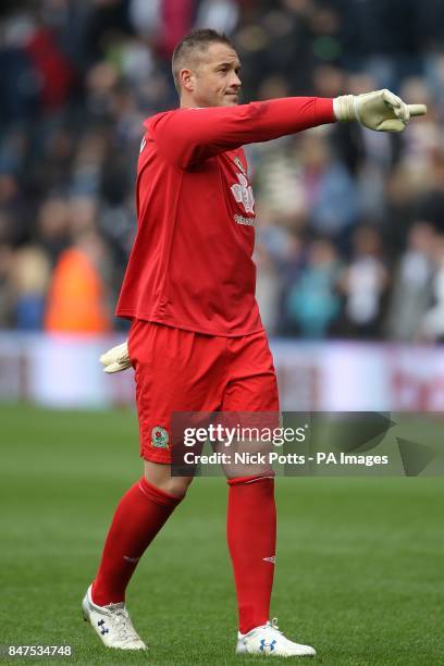 Blackburn Rovers goalkeeper Paul Robinson acknowledges the traveling fans after the final whistle