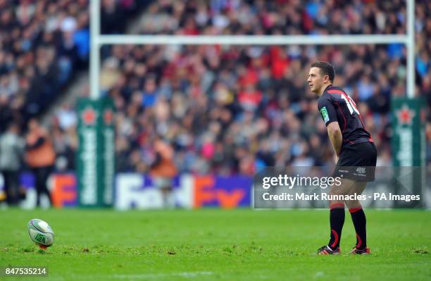 Edinburgh's Greig Laidlaw kicks a penalty during the Heineken Cup Quarter Final match at Murrayfield, Edinburgh.