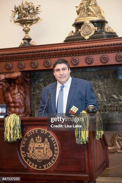 Producer Adam F. Goldberg is honored with the Liberty Bell as the City of Philadelphia Proclaims September 15th The Goldbergs Syndication Day at...