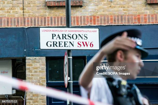 Police officers stand by a cordon at Parsons Green Underground Station. Several people have been injured after an explosion on a tube train in...