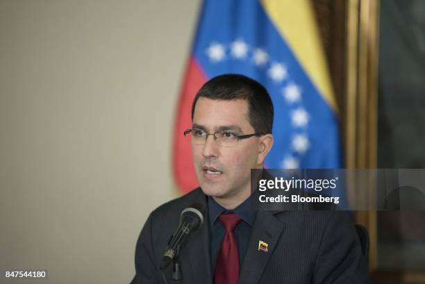 Jorge Arreaza, Venezuela's minister of foreign affairs, speaks during a press conference in Caracas, Venezuela, on Friday, Sept. 15, 2017. UN High...