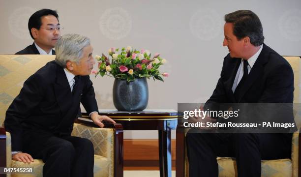 Prime Minister David Cameron meets Emperor Akihito at the Imperial Palace in Tokyo today on the first day of a four tour of the far east where he...