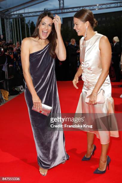 Anja Kling and Jessica Schwarz attend the UFA 100th anniversary celebration at Palais am Funkturm on September 15, 2017 in Berlin, Germany.