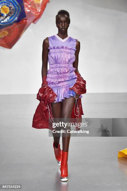 Model walks the runway at the Fyodor Golan Spring Summer 2018 fashion show during London Fashion Week on September 15, 2017 in London, United Kingdom.