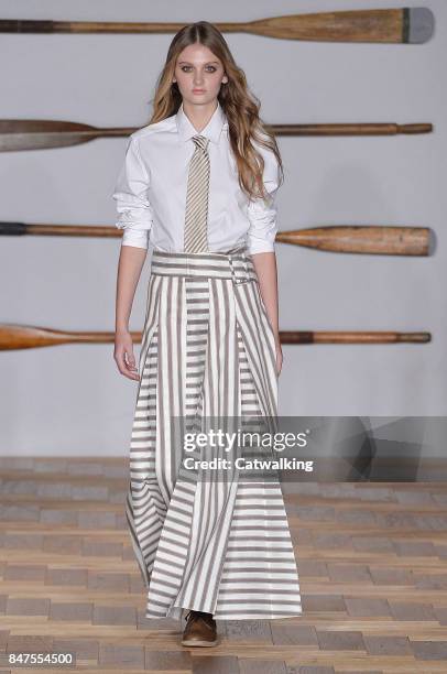 Model walks the runway at the Daks Spring Summer 2018 fashion show during London Fashion Week on September 15, 2017 in London, United Kingdom.