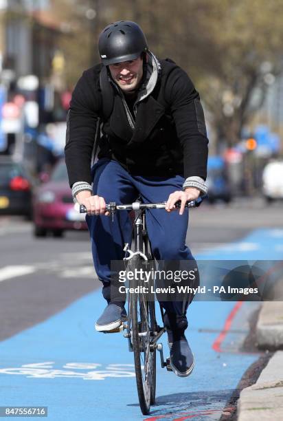 Cyclist on the CS7 Barclays Cycle Superhighway in London.