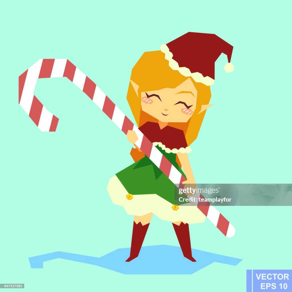 Cute Cartoon Elf Girl Character Holding Candy Cane Santa Claus Helper  Preparing For Christmas Merry Xmas Vector Illustration High-Res Vector  Graphic - Getty Images