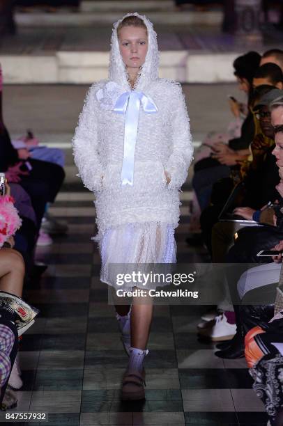 Model walks the runway at the Ryan Lo Spring Summer 2018 fashion show during London Fashion Week on September 15, 2017 in London, United Kingdom.