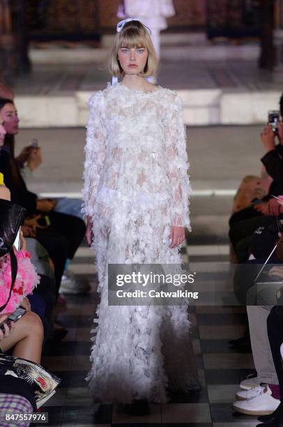 Model walks the runway at the Ryan Lo Spring Summer 2018 fashion show during London Fashion Week on September 15, 2017 in London, United Kingdom.