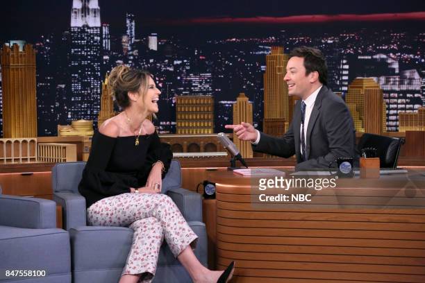 Episode 0738 -- Pictured: TODAY Co-Anchor and Author Savannah Guthrie during an interview with host Jimmy Fallon on September 15, 2017 --