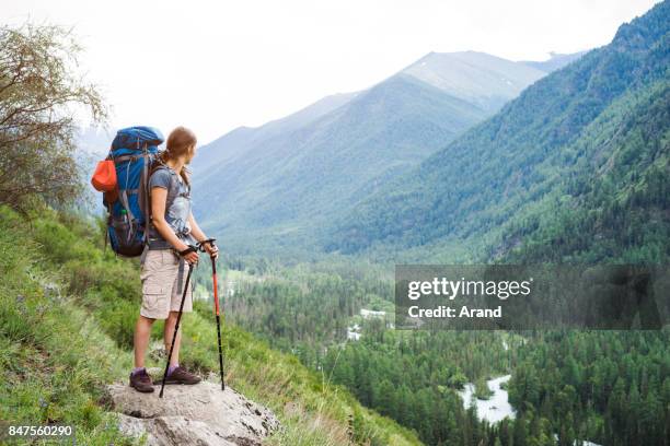 young woman hiking - altai mountains stock pictures, royalty-free photos & images