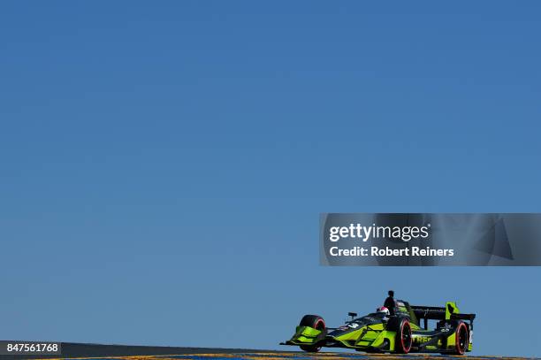 Charlie Kimball, driver of the Tresiba Honda, practices for the GoPro Grand Prix of Sonoma at Sonoma Raceway on September 15, 2017 in Sonoma,...
