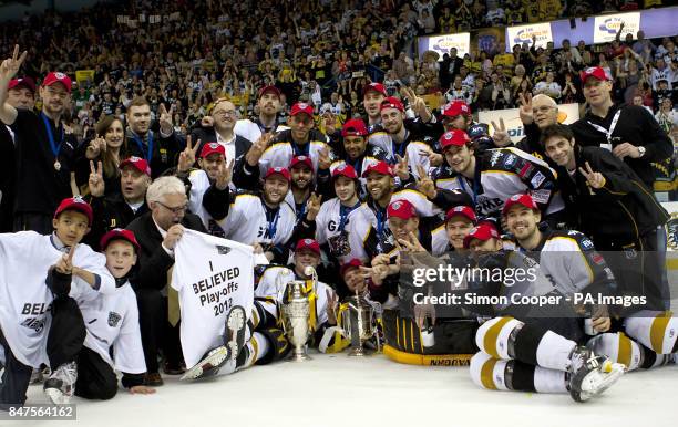 Nottingham Panthers celebrate winning the Play Off Final