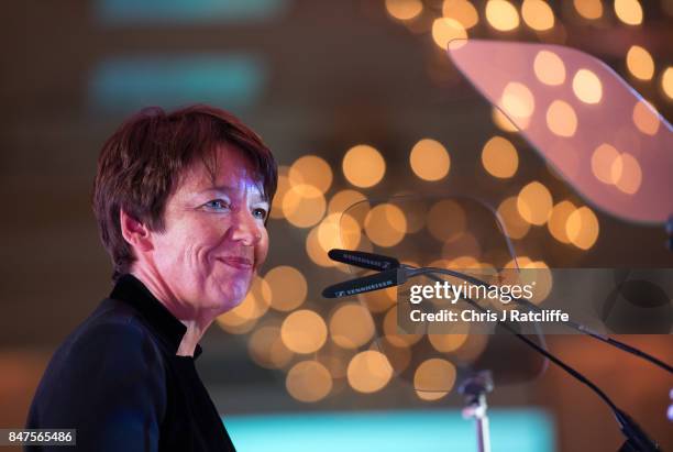 Getty Images CEO Dawn Airey announces Dianne Abbott as winner of icon of the year at the Diversity in Media Awards on September 15, 2017 in London,...