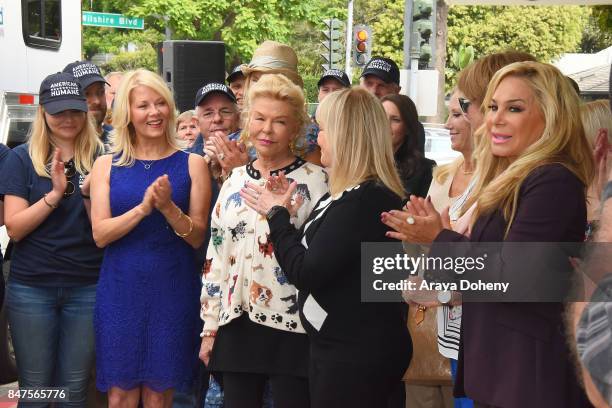 Barbara Niven, Beth Stern, Lois Pope, Candy Spelling and Adrienne Maloof attend the American Humane unveiling of the California Rescue Truck at The...
