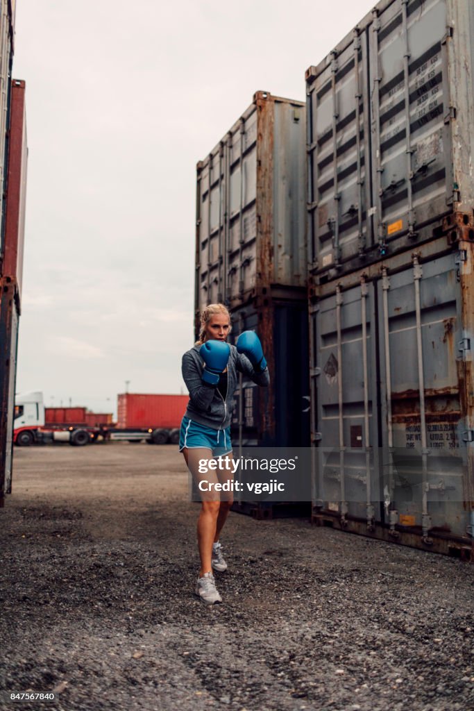 Woman shadow boxing