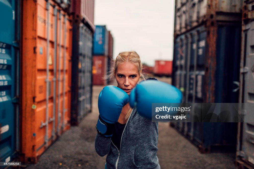 Woman shadow boxing