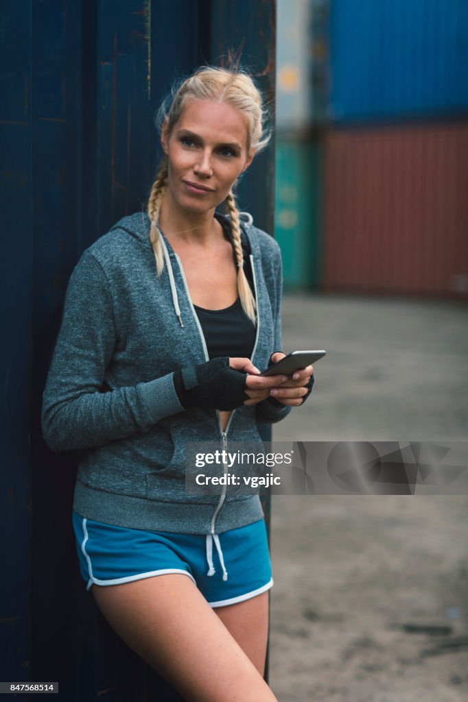 Woman on box training