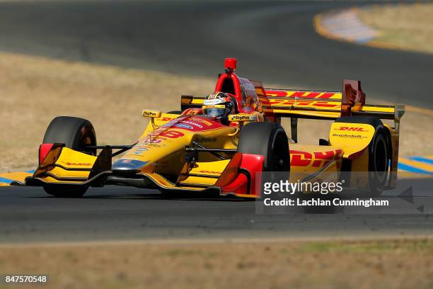 Ryan Hunter-Reay of the United States driver of the DHL Honda drives in practice on day 1 of the GoPro Grand Prix of Sonoma at Sonoma Raceway on...