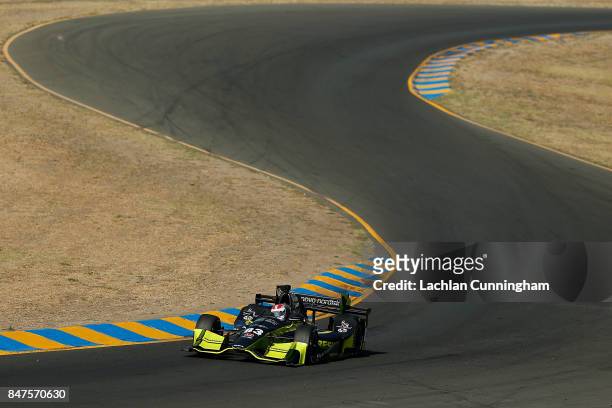 Charlie Kimball of the United States driver of the Tresiba Honda drives in practice on day 1 of the GoPro Grand Prix of Sonoma at Sonoma Raceway on...