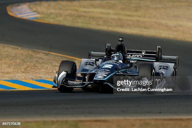 Josef Newgarden of the United States driver of the hum by Verizon Chevrolet drives in practice on day 1 of the GoPro Grand Prix of Sonoma at Sonoma...