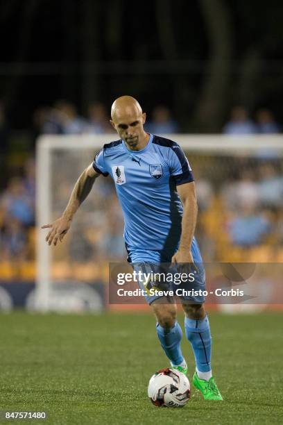 Adrian Mierzejewski of Sydney FC takes a free kick during the FFA Cup Quarter Final match between Sydney FC and Melbourne City at Leichhardt Oval on...