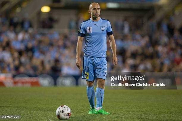 Adrian Mierzejewski of Sydney FC takes a free kick during the FFA Cup Quarter Final match between Sydney FC and Melbourne City at Leichhardt Oval on...