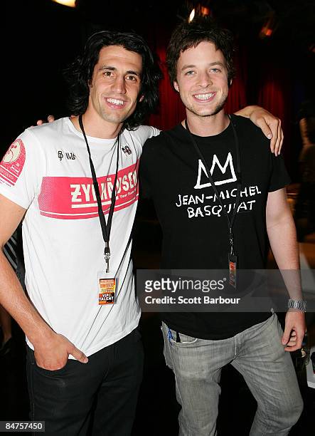 Comedians Hamish Blake and Andy Lee pose for a photograph as they help raise funds for the Victorian Bushfire Appeal at the Channel 9 Studios on...