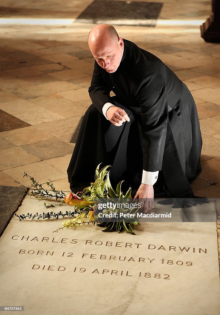 A Wreath From Down House is Placed On The Grave Of Charles Darwin