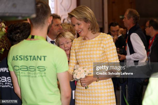 Queen Mathilde Of Belgium talks with the candidates of the Eurofleurs 2017 Championship on September 15, 2017 in Saint-Trond, Belgium.