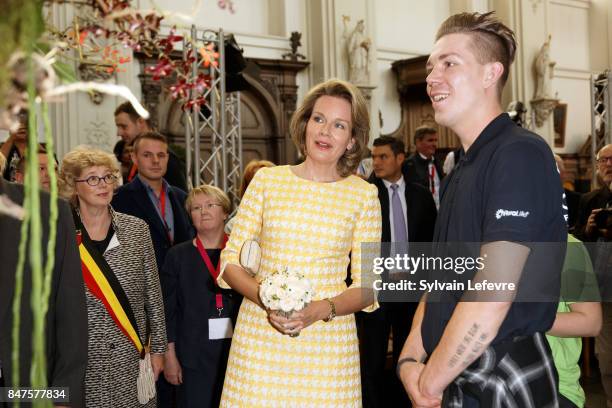 Queen Mathilde Of Belgium talks with the candidates of the Eurofleurs 2017 Championship on September 15, 2017 in Saint-Trond, Belgium.