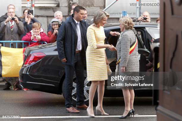 Queen Mathilde Of Belgium visits the Eurofleurs 2017 Championship on September 15, 2017 in Saint-Trond, Belgium.