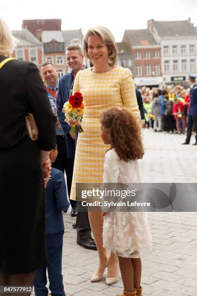 Queen Mathilde Of Belgium visits the Eurofleurs 2017 Championship on September 15, 2017 in Saint-Trond, Belgium.