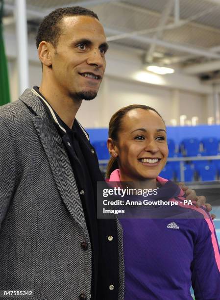 England and Manchester United footballer Rio Ferdinand and Great Britain athlete Jessica Ennis who are both ambassadors for the Jaguar Academy of...