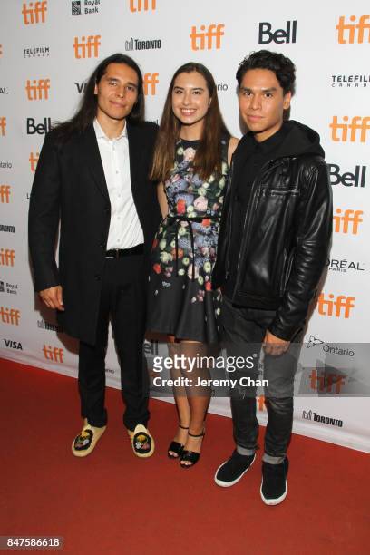 Actors Ajuawak Kapashesit, Eva Greyeyes and Forrest Goodluck attend the "Indian Horse" premiere during the 2017 Toronto International Film Festival...