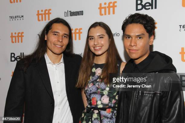 Actors Ajuawak Kapashesit, Eva Greyeyes and Forrest Goodluck attend the "Indian Horse" premiere during the 2017 Toronto International Film Festival...