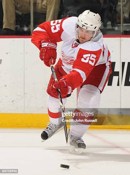 Niklas Kronwall of the Detroit Red Wings skates against the Nashville Predators on February 10, 2009 at the Sommet Center in Nashville, Tennessee.