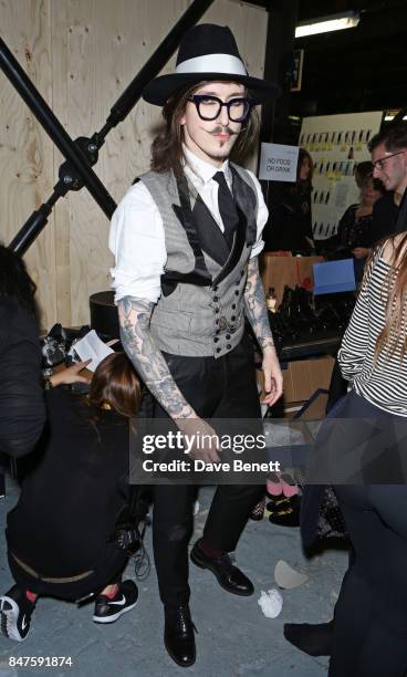 Joshua Kane poses backstage at the Joshua Kane 'Fantasy' show during London Fashion Week September 2017 at the London Palladium on September 15, 2017...