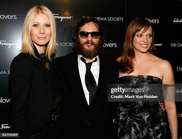 Actors Gwyneth Paltrow, Joaquin Phoenix and Vinessa Shaw attend the Cinema Society and Salvatore Ferragamo screening of "Two Lovers" at the Landmark...