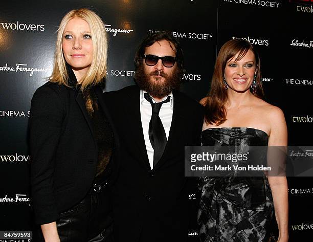 Actors Gwyneth Paltrow, Joaquin Phoenix and Vinessa Shaw attend the Cinema Society and Salvatore Ferragamo screening of "Two Lovers" at the Landmark...