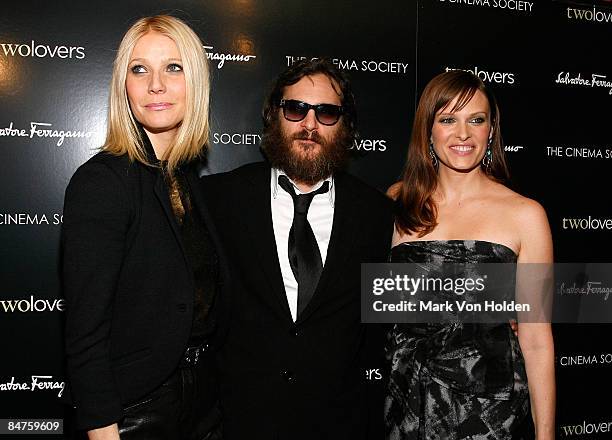 Actors Gwyneth Paltrow, Joaquin Phoenix and Vinessa Shaw attend the Cinema Society and Salvatore Ferragamo screening of "Two Lovers" at the Landmark...