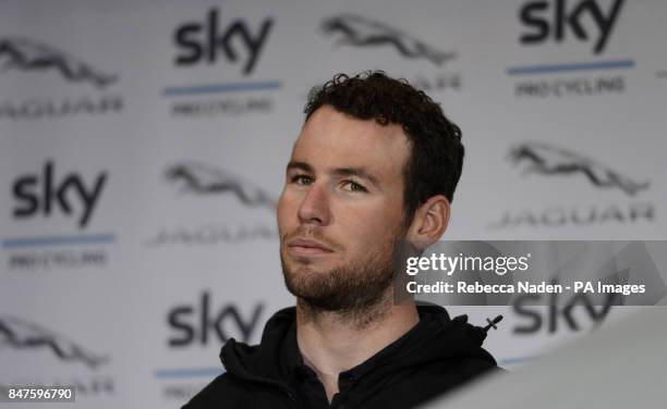 Cyclist Mark Cavendish at the launch of Team Sky's global partnership with Team Jaguar XF Sportbrake at Syon House Hotel, London.
