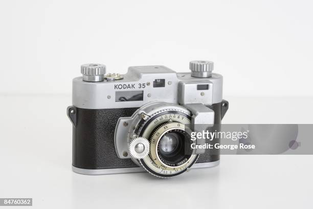 An American-made Kodak "35" 35mm roll film rangefinder camera with an Angstigmat "special" 50mm f3.5 lens is seen in this 2009 Healdsburg,...