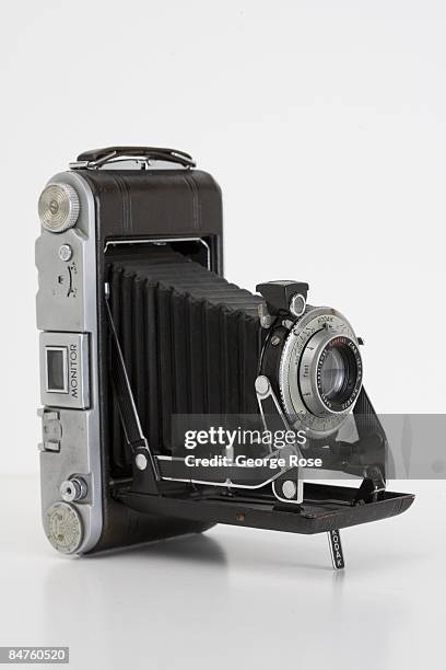 Kodak Monitor Six-16 6x6 folding roll film box camera is seen in this 2009 Healdsburg, California, studio photo.