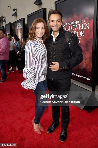 Alessandra Rosaldo and Eugenio Derbez attend Halloween Horror Nights Opening Night Red Carpet at Universal Studios Hollywood on September 15, 2017 in...